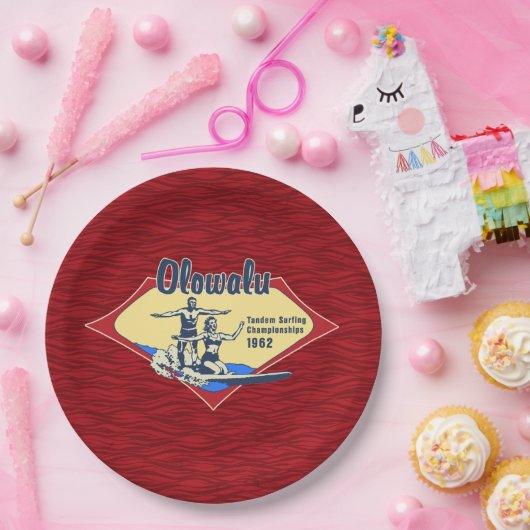 タンデムサーフィンハワイアンヴィンテージサーフデザイン ペーパープレート (パーティー)