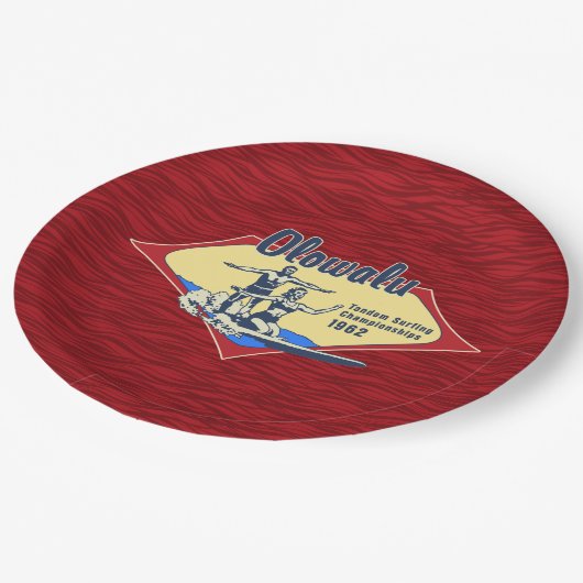 タンデムサーフィンハワイアンヴィンテージサーフデザイン ペーパープレート (アングル)