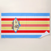 タンデムサーフィン ハワイアン ヴィンテージサーフ - ブルー ビーチタオル (正面)