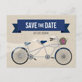 タンデムダークブルー自転車の結婚式の日付を保存 案内ポストカード