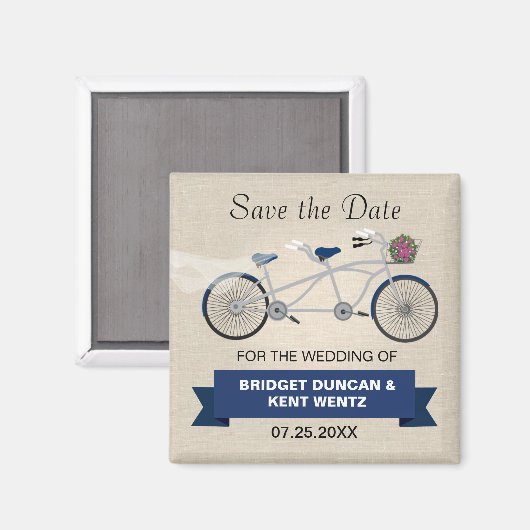 タンデムダークブルー自転車デートを保存 マグネット (正面/裏面)