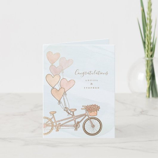 タンデムバイクとハートバルーンのグリーティングカード 案内状 (正面)
