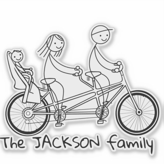 タンデムバイクのスティックフィギュアベビーシート シール (正面)