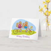 タンデムバイクの誕生日のリス カード (黄色い花)