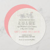 タンデムバイクを持つ円形の結婚式招待状 招待状 (正面/裏面)