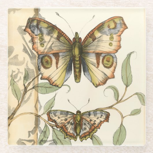 タンデムバタフライオーバーグリーン葉ズ ガラスコースター (正面)