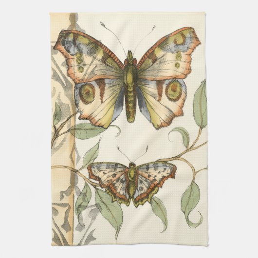 タンデムバタフライオーバーグリーン葉ズ キッチンタオル (縦)