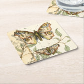 タンデムバタフライオーバーグリーン葉ズ スクエアペーパーコースター (アングル)