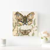 タンデムバタフライオーバーグリーン葉ズ スクエア壁時計 (ホーム)