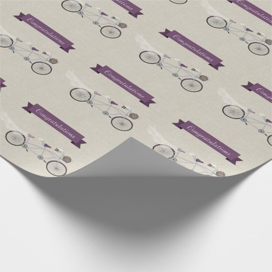 タンデムパープル結婚自転車の婚約プレゼント ラッピングペーパー (角)