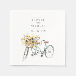 タンデム素朴自転車ひまわりウォーター結婚カラー スタンダードカクテルナプキン