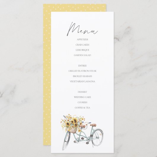 タンデム素朴自転車ひまわりウォーター結婚カラー メニュー (正面/裏面)