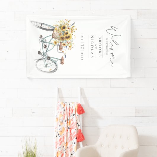 タンデム素朴自転車ひまわりウォーター結婚カラー 横断幕 (インサイチュ)