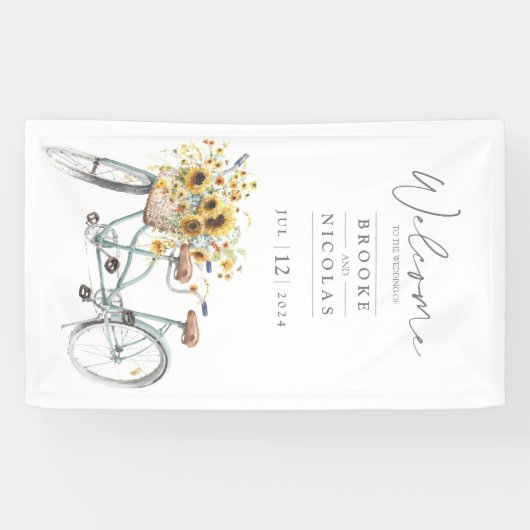 タンデム素朴自転車ひまわりウォーター結婚カラー 横断幕 (横)
