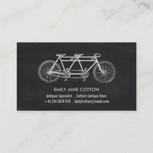 タンデム自転車とシャルボード、アンティークディーラー 名刺 (正面)