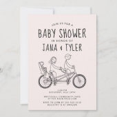 タンデム自転車のベビーシートに乗った棒人間 招待状 (正面)