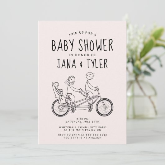 タンデム自転車のベビーシートに乗った棒人間 招待状 (スタンド正面)