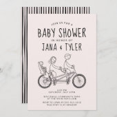 タンデム自転車のベビーシートに乗った棒人間 招待状 (正面/裏面)