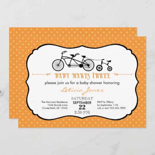 タンデム自転車のユニセックスなベビーシャワーの招待状 招待状 (正面/裏面)