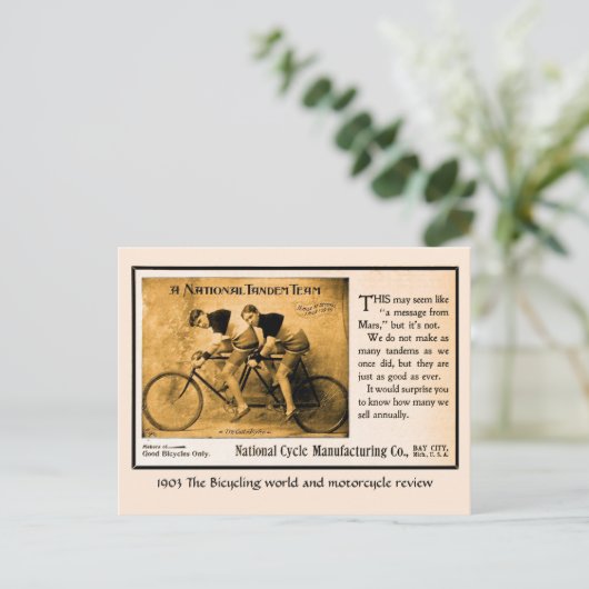 タンデム自転車の歴史US.ナショナルチームヴィンテージ ポストカード (スタンド正面)