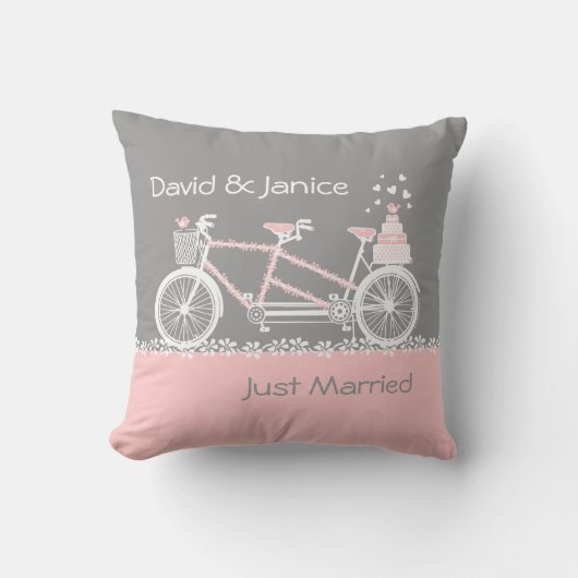 タンデム自転車の結婚式の記念品の枕 クッション (正面)