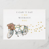 タンデム自転車の花嫁の提案金ゴールド 箔招待状 (正面)