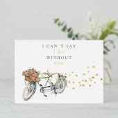 タンデム自転車の花嫁の提案金ゴールド 箔招待状 (立ち正面)