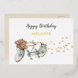 タンデム自転車の誕生日ポストカード 箔招待状