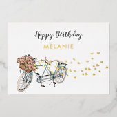 タンデム自転車の誕生日ポストカード 箔招待状 (正面)