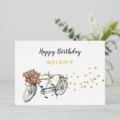 タンデム自転車の誕生日ポストカード 箔招待状 (立ち正面)