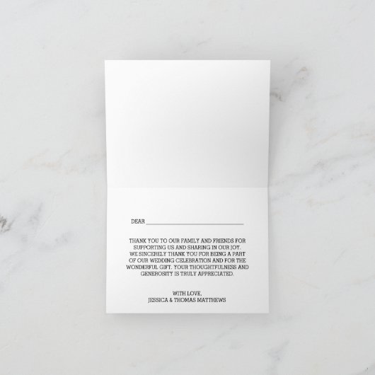 タンデム自転車の黒板タイポグラフィ結婚ズ サンキューカード (内部)