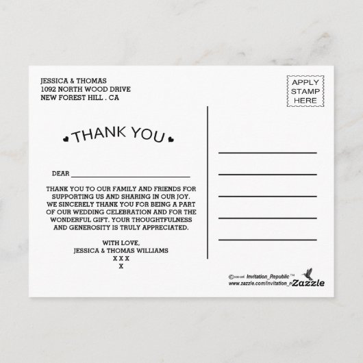 タンデム自転車の黒板タイポグラフィ結婚ズ ポストカード (裏面)