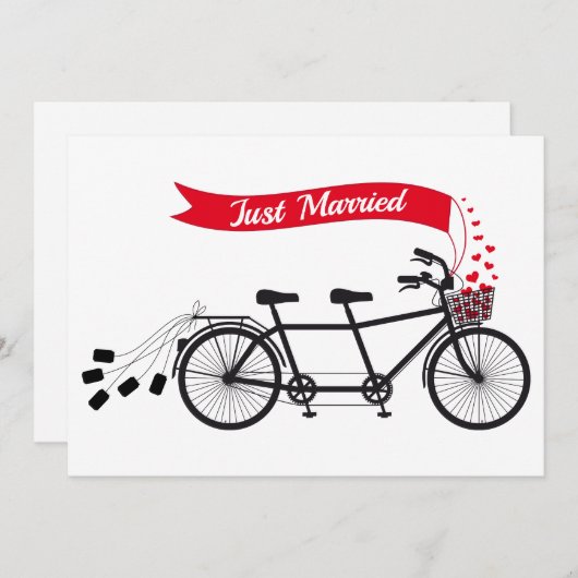 タンデム自転車を結婚するたった今結婚しました 案内状 (正面/裏面)