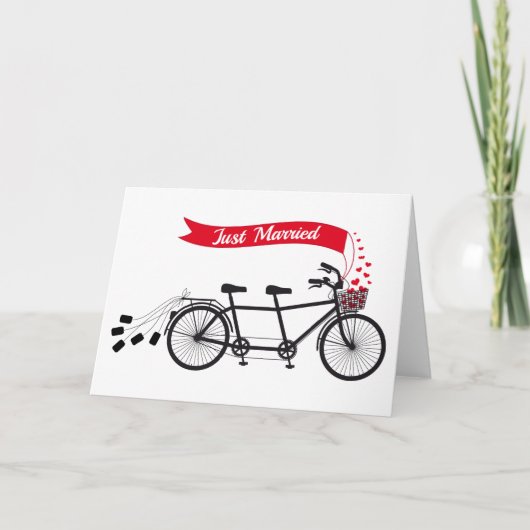 タンデム自転車を結婚するたった今結婚しました 案内状 (正面)