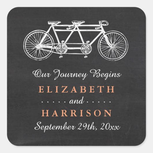 タンデム自転車オンシャルボード結婚式の引き出物 スクエアシール (正面)