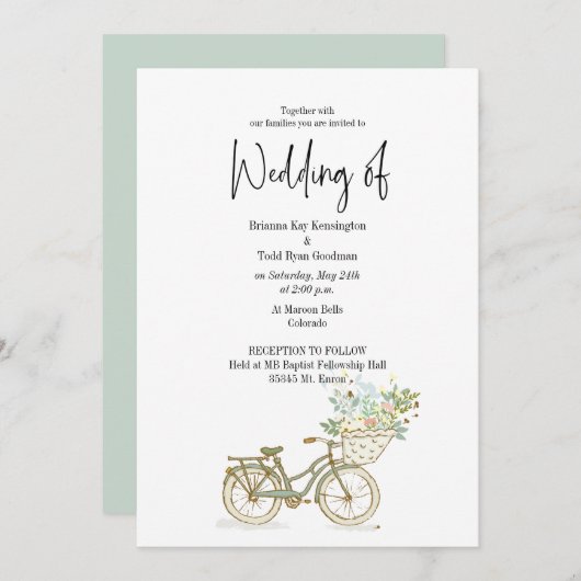 タンデム自転車カジュアル結婚式招待状の写真なし 招待状 (正面/裏面)