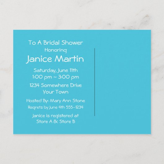 タンデム自転車カスタムアクア招待状はがき インビテーションポストカード (裏面)