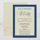 タンデム自転車カップルの結婚前お披露目招待状 招待状 (正面/裏面)