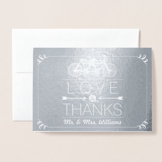 タンデム自転車タイポグラフィ写真結婚の皆様へ 箔カード (封筒付き正面)