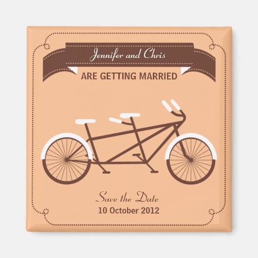 タンデム自転車モダンベージュ日付を保存 マグネット (正面)