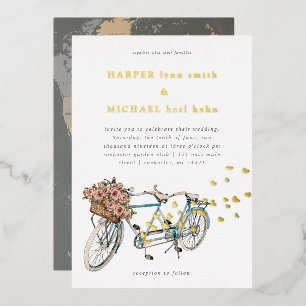 タンデム自転車世界地図結婚式招待状 箔招待状