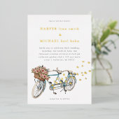 タンデム自転車世界地図結婚式招待状 箔招待状 (立ち正面)