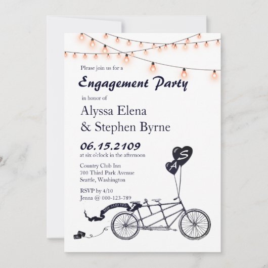 タンデム自転車紐灯婚約パーティ 招待状 (正面)