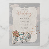 タンデム自転車結婚世界地図 箔招待状 (正面)