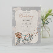 タンデム自転車結婚世界地図 箔招待状 (立ち正面)