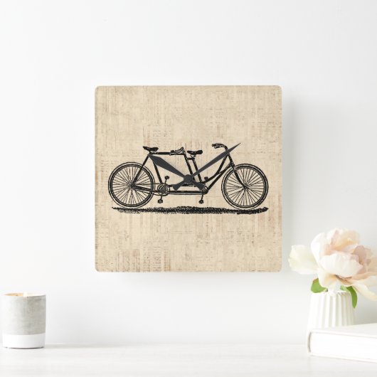 タンデム自転車2人自転車アンティーク自転車 スクエア壁時計 (ホーム)