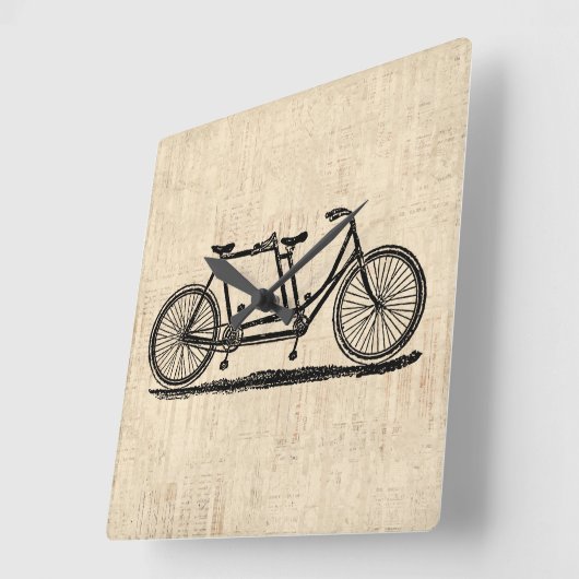 タンデム自転車2人自転車アンティーク自転車 スクエア壁時計 (傾斜)