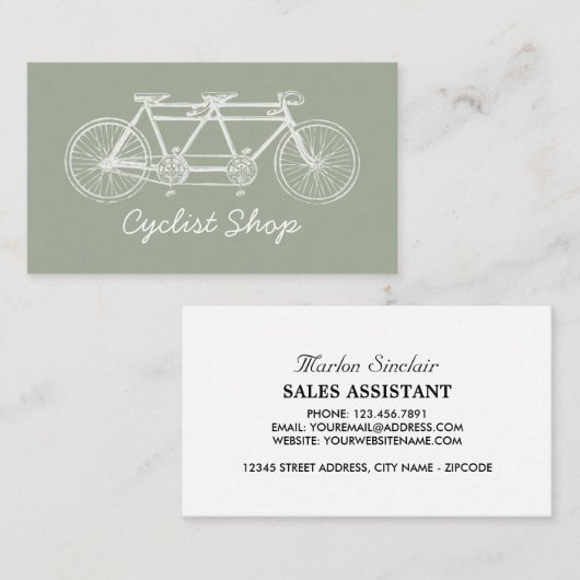 タンデム自転車、サイクリング、自転車乗り 名刺 (正面/裏面)