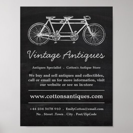 タンデム自転車&シャルボード，アンティークディーラー，店舗 ポスター (正面)