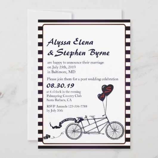 タンデム自転車 ロマンティック ウェディング レセプション 後 招待状 (正面)